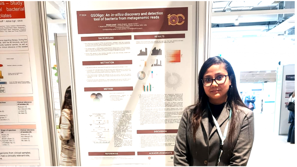Manisha Aswal: Presented poster in ESCMID 2023, Denmark titled "GSOligos : A tool to discover and detect bacteria from metagenomic reads"